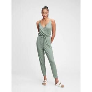 NWT GAP Ribbed Wrap Jumpsuit Size Medium Gasoline Green